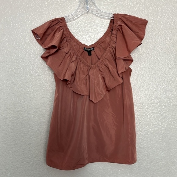 EXPRESS Dusty Rose V-Neck Ruffle Top - Picture 3 of 4